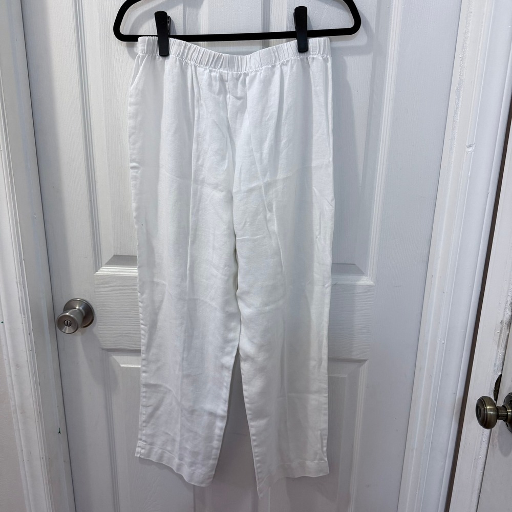Vintage Hot Cotton Women M 100% Linen Sleeveless Top Cropped Set White Lagenlook - Picture 6 of 12